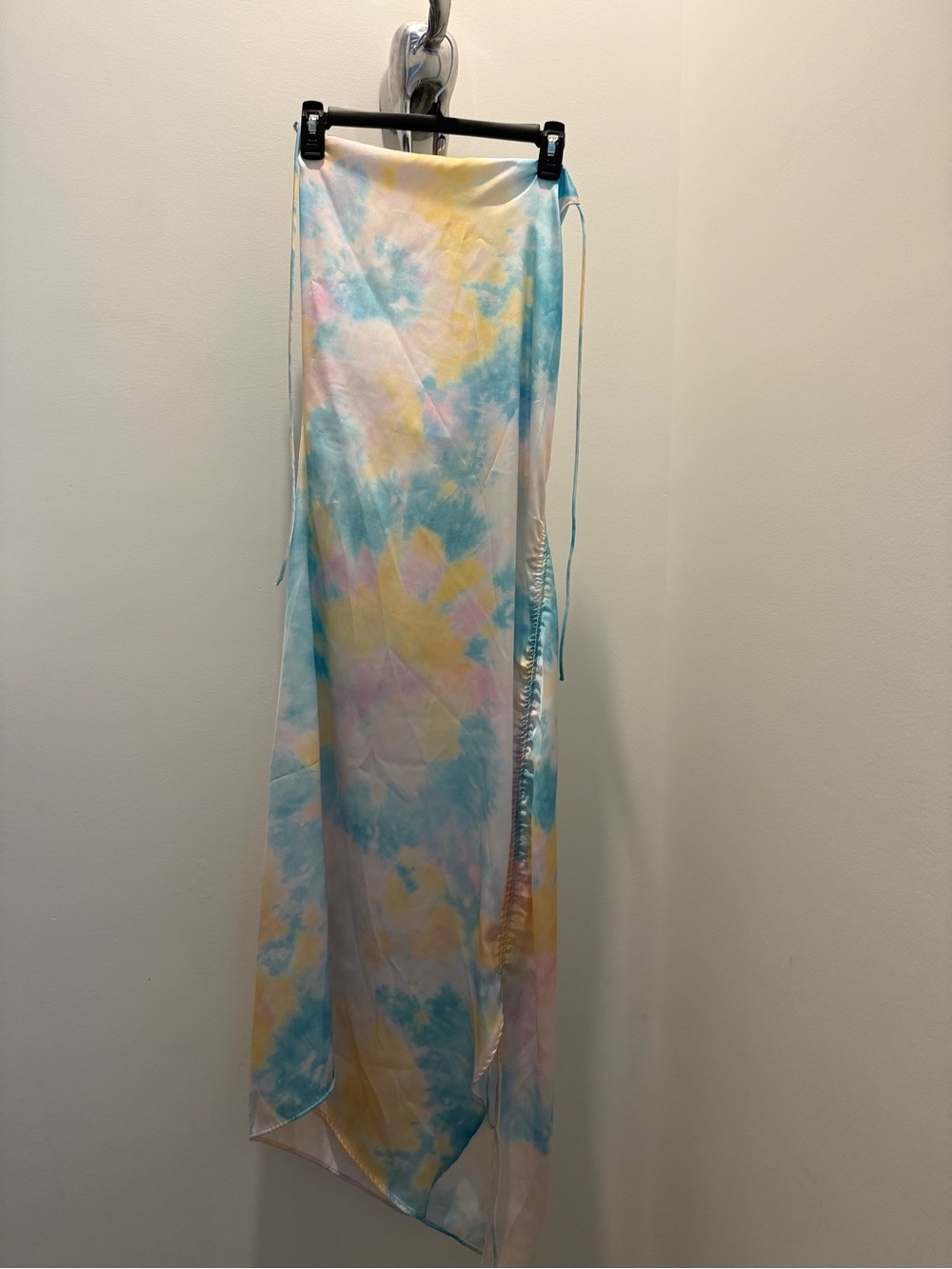 Zara Halter Pastel Tie-Dye Satin Dress in Blue, Yellow, Pink